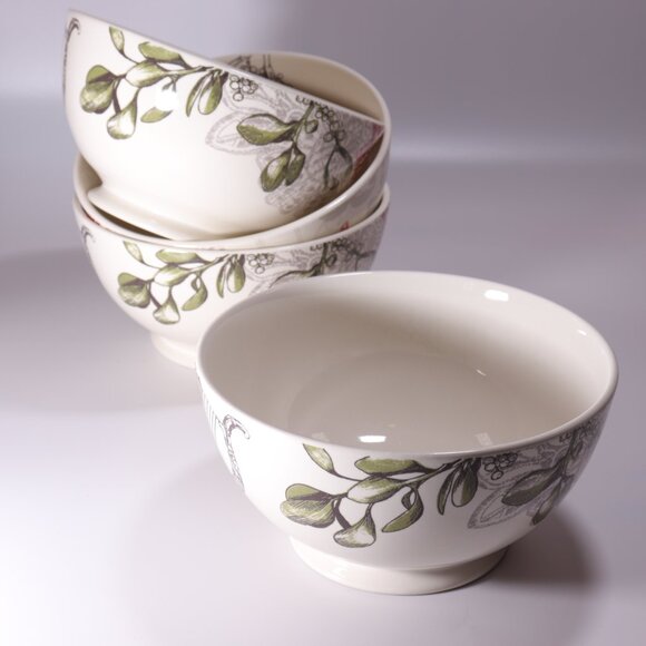 Lenox Vintage Jubilee by Alice Drew Soup Cereal Bowl Trumpet Mistletoe Set of 4 - Picture 3 of 5